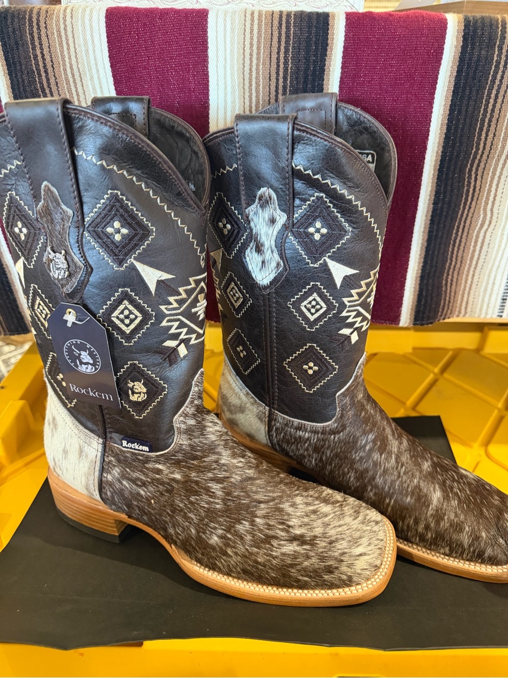 Aztec Cowhide Square Toe Cowboy Boot - Picture 2 of 4